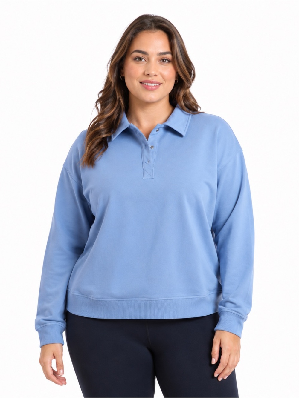 all in motion Women's Modal French Terry Polo Sweatshirt Slate Blue Size L